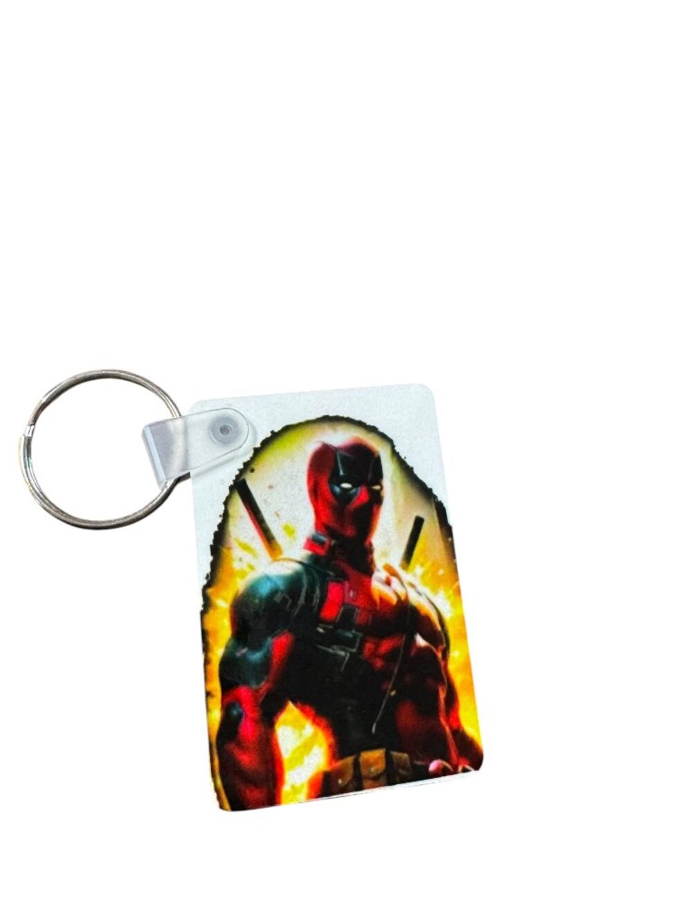 Deadpool Graphic Keychain, Rectangular MDF Superhero Theme, Colorful Print, Key